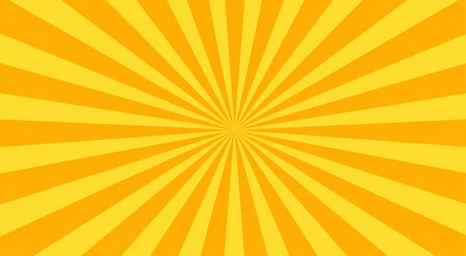 Yellow and orange sunburst background with radial rays emanating from the center.