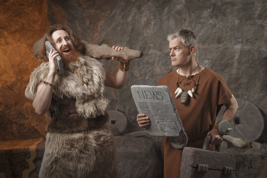 Rude caveman talking loudly on the phone