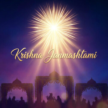 Silhouette of Devotees Praying in a Temple during Krishna Janmashtami with Divine Light