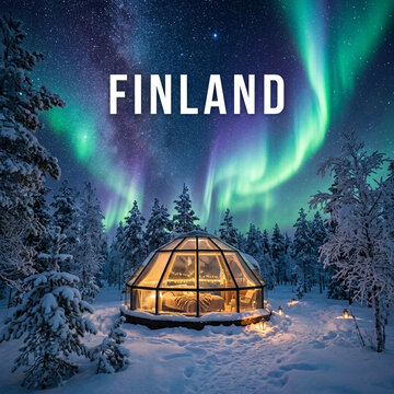 Stunning Aurora Borealis Over a Glass Igloo in Snowy Finland
