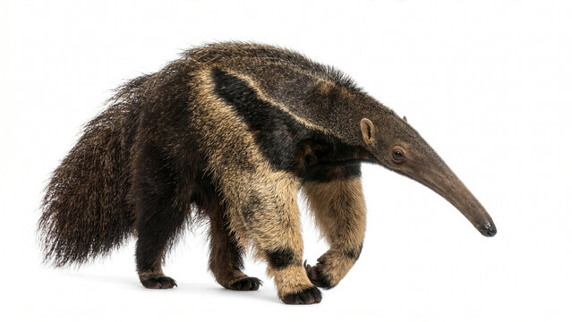 Giant Anteater Walking in Profile View Isolated on White Background Full Body Portrait