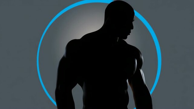 Silhouette of muscular african male: athletic strength and power in dark profile