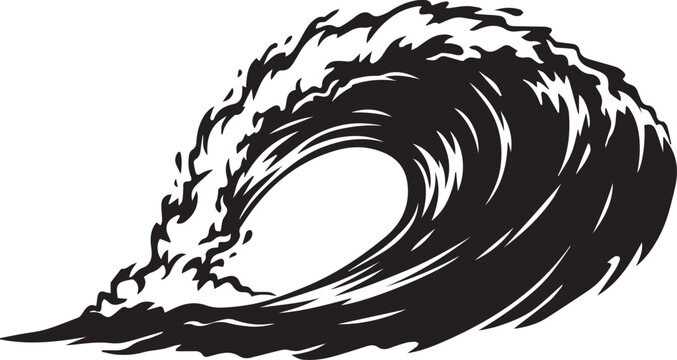 Dynamic monochrome ocean wave crashing vector illustration with crashing breaking monochrome silhouette illustration background elemental maritime
