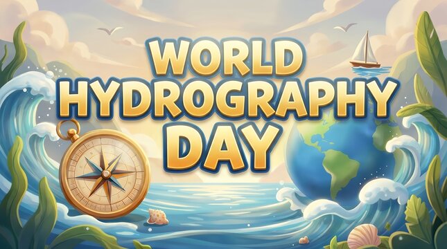 Whimsical Cartoon Celebration Illustration for World Hydrography Day with Nautical Elements