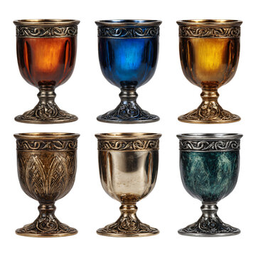 Set of Medieval Goblets Isolated on Transparent Background for Elegant Historical Designs