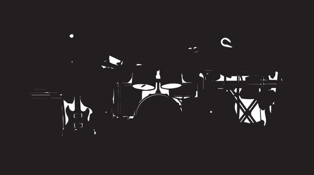 Drum kit silhouette in dynamic lighting with rhythm section silhouette performance instrument percussion lighting abstract illustration isolated