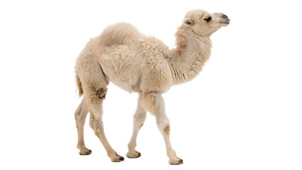 Wild exotic light brown camel animal standing calmly for desert nature safari wildlife on transparent background © PNG_MEGAStock