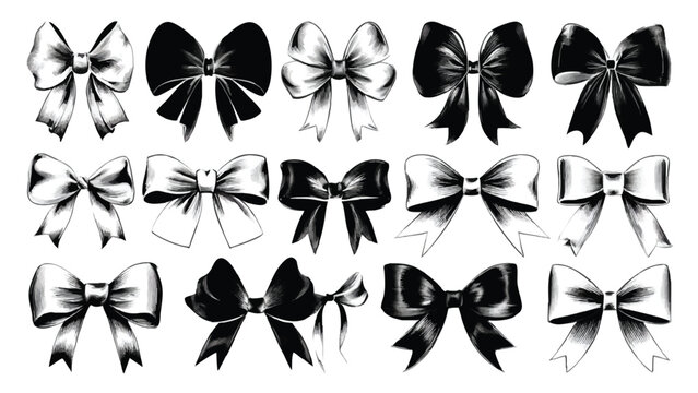 Black and white ribbon bows in halftone dot pattern