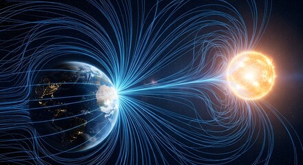 Naklejka premium Earth's magnetic field interacting with solar flare in space