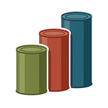 Set of Three Blank Tin Cans in Different Sizes Isolated Illustration