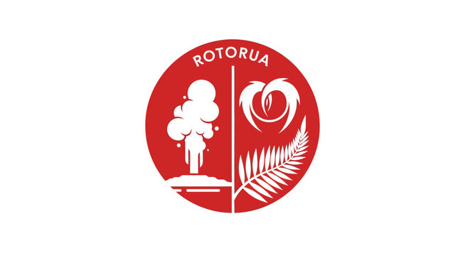 Rotoruas emblematic logo with tree fern and heart design.