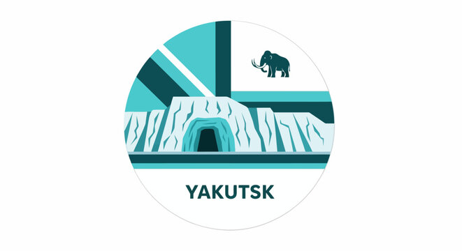 Minimalist Yakutsk City Logo with Mammoth Illustration.