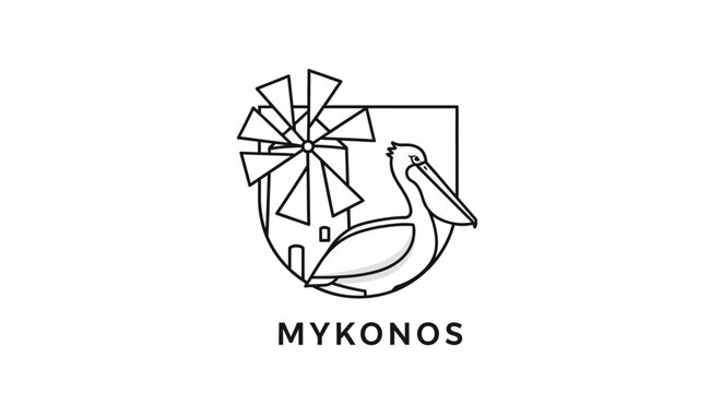 Minimalist Logo Design with Pelican and Windmill Elements.