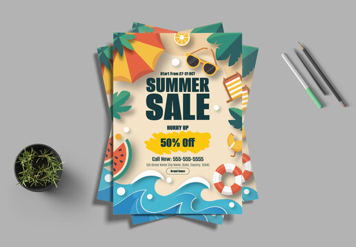 Summer Sale Promotional Poster Template With Beach Theme