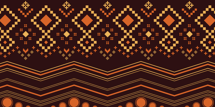 Nature vintages cross stitch traditional ethnic pattern paisley flower Ikat background abstract Aztec African Indonesian Indian seamless pattern for fabric print cloth dress carpet curtains and sarong