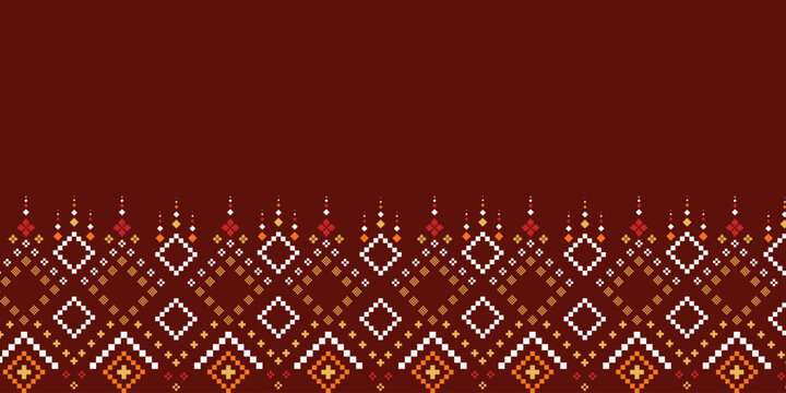 Nature vintages cross stitch traditional ethnic pattern paisley flower Ikat background abstract Aztec African Indonesian Indian seamless pattern for fabric print cloth dress carpet curtains and sarong