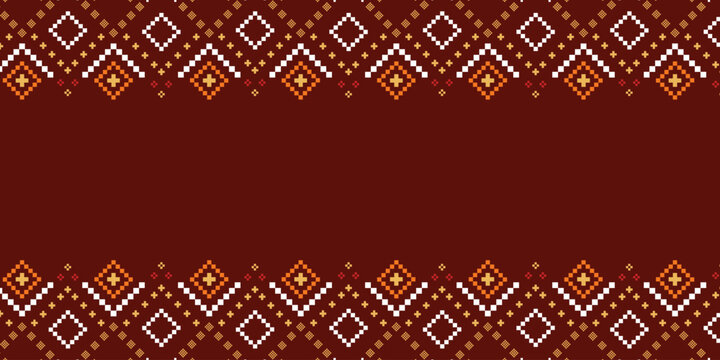 Nature vintages cross stitch traditional ethnic pattern paisley flower Ikat background abstract Aztec African Indonesian Indian seamless pattern for fabric print cloth dress carpet curtains and sarong