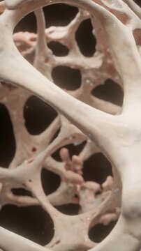 Detailed Close-Up of Bone Tissue Structure with Intricate Osteons Against Dark Background for Medical and Educational Use