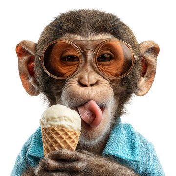 Funny Monkey with Sunglasses Licking an Ice Cream - Summer Fun Concept