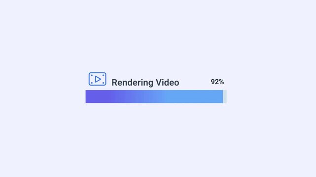 Minimal video rendering animation with media icon and loading progress bar, showing digital content processing workflow in a clean interface.
