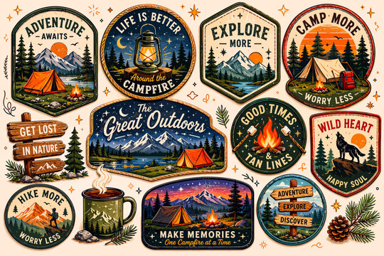 Camping Adventure Patches Embrace the Great Outdoors with Vibrant and Inspiring Designs