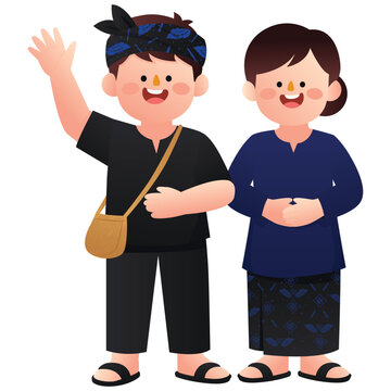 Indonesia Traditional Costume Illustration.Baduy,Banten Traditional Costume Illustration Isolated on background