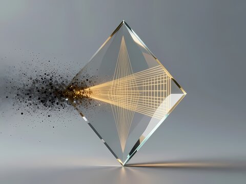 An abstract conceptual illustration of a crystal prism filtering dark chaotic particles into organized golden lines, symbolizing habit transformation.