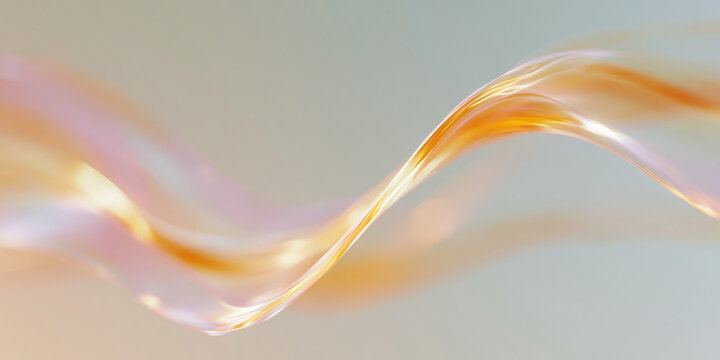 abstract glossy liquid wave in warm orange and gold tones flowing smoothly against a minimalist neutral background