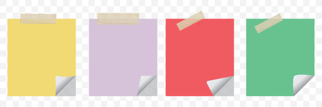 Sticky note with duct tape, post it note paper, memo reminder, sticky paper note with clipping path isolated on transparent background