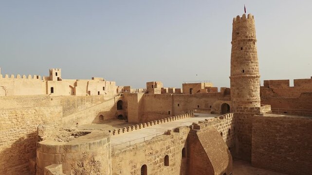 Ribat of Monastir, Islamic defensive structure, located in Monastir, Tunisia, North Africa. Picturesque view from arch