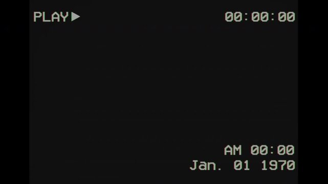 Retro VHS Playback Screen Overlay with 1970 Date and Time Display