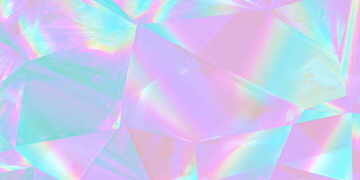 holographic pastel glass texture with iridescent pink and mint green geometric shards creating a dreamy futuristic background