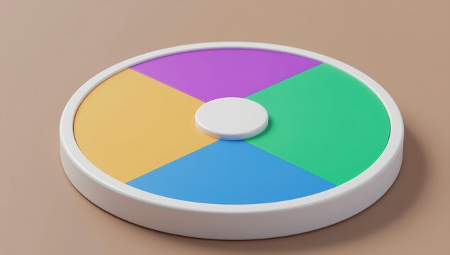 Minimalist 3D render of circular color wheel chart on plain background for business presentation and data visualization concepts with soft lighting and clean aesthetics