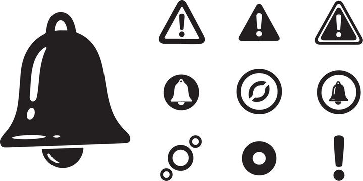 Warning Bell Icons and Symbols Set Graphic Design