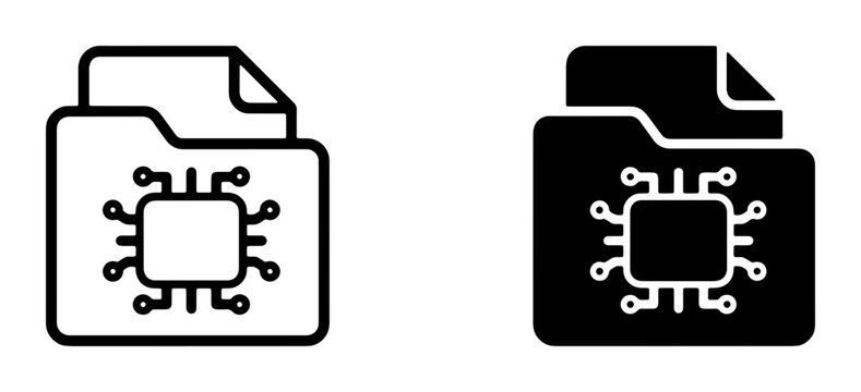 Digital Data Folder Icon, Computer Chip File Symbol, Technology Storage Vector Graphics