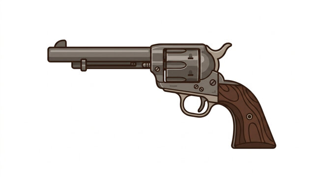 Antique Western Revolver Pistol Illustration.