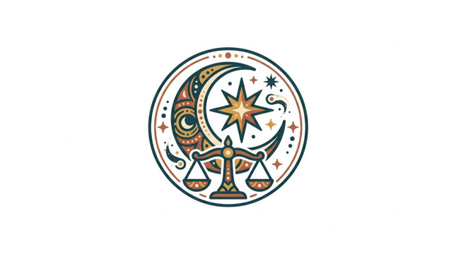 Astrology Libra Zodiac Symbol with Moon and Stars.