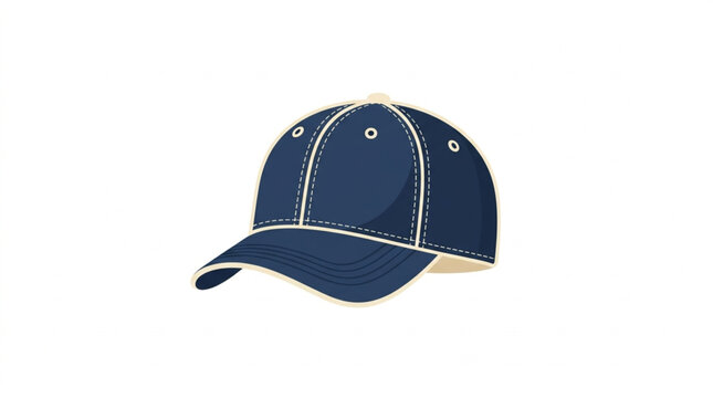 Blue Baseball Cap with White Stitching Isolated on White Background.