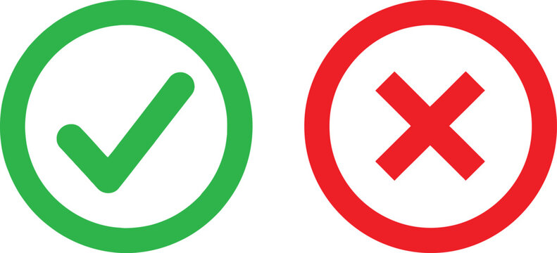 Green check mark and red cross mark icons for choice and decision making Vector