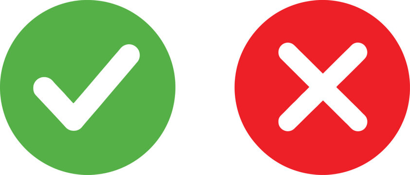 Green check mark and red cross mark icons for correct and incorrect choice selection Vector