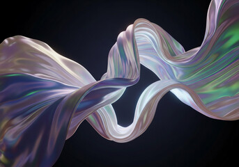 Obraz premium Abstract 3D render of iridescent ribbon on black background