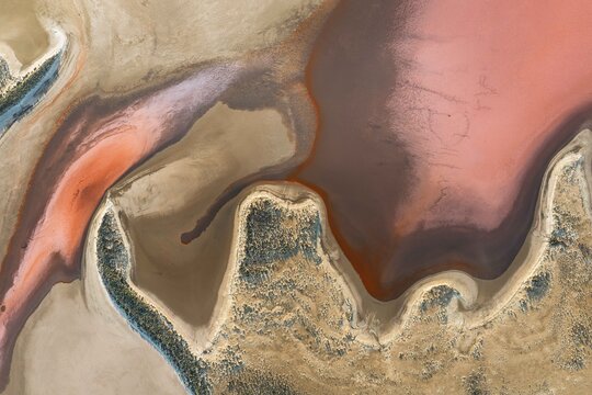 Lake Tyrrell Pink Salt Lake Aerial at Sunrise, Sea Lake, Victoria, Australia.