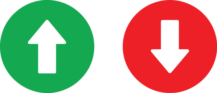 Green circle with up arrow and red circle with down arrow icons Vector