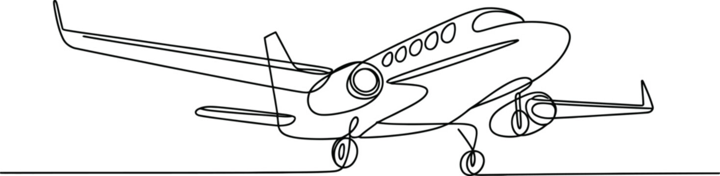 Line drawing of a twin-engine passenger jet airplane vector illustration with landing gear, airplane 