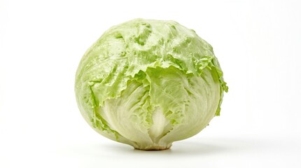 Obraz premium Crisp head of iceberg lettuce with textural pale green leaves isolated on white
