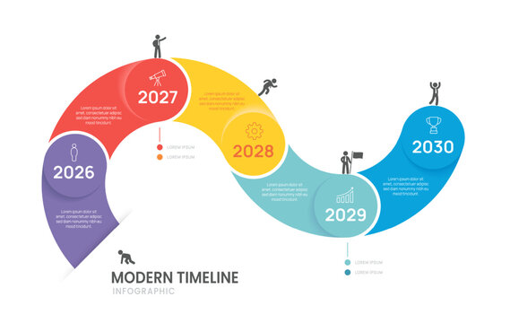 Infographics business 2026 timeline 5 steps to success template. presentation and icon vector illustration.