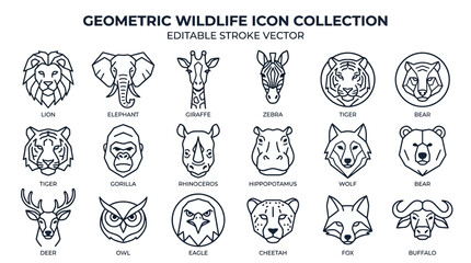 Geometric wildlife icons in outline style. © Sunarto
