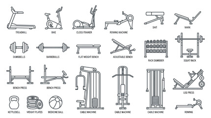 Gym equipment for strength training exercises. © Sunarto