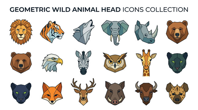 Geometric Wild Animal Head Icons.