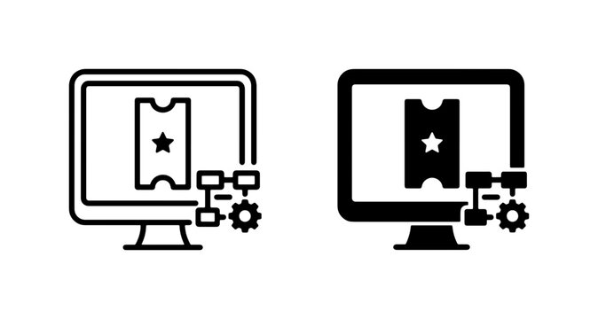 Digital Ticket Icons, Computer Screen Event Pass Symbol, Online Access Technology Graphic Resources